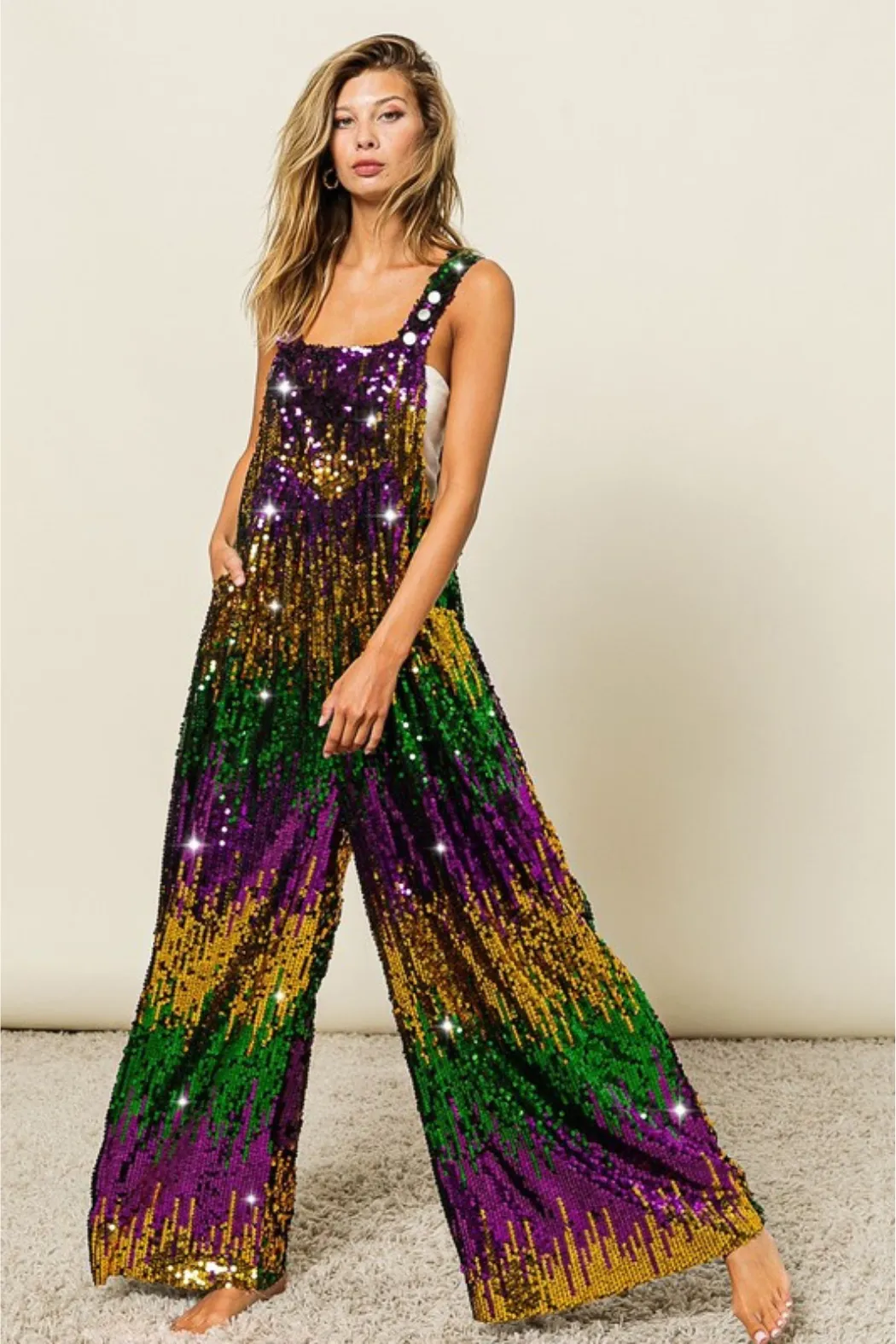 Sequin Mardi Gras Overalls