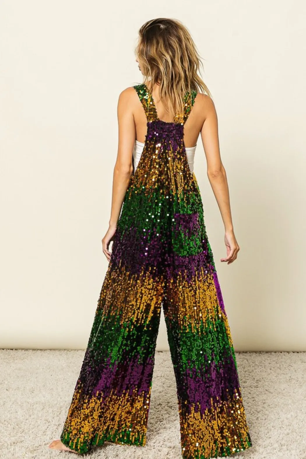 Sequin Mardi Gras Overalls