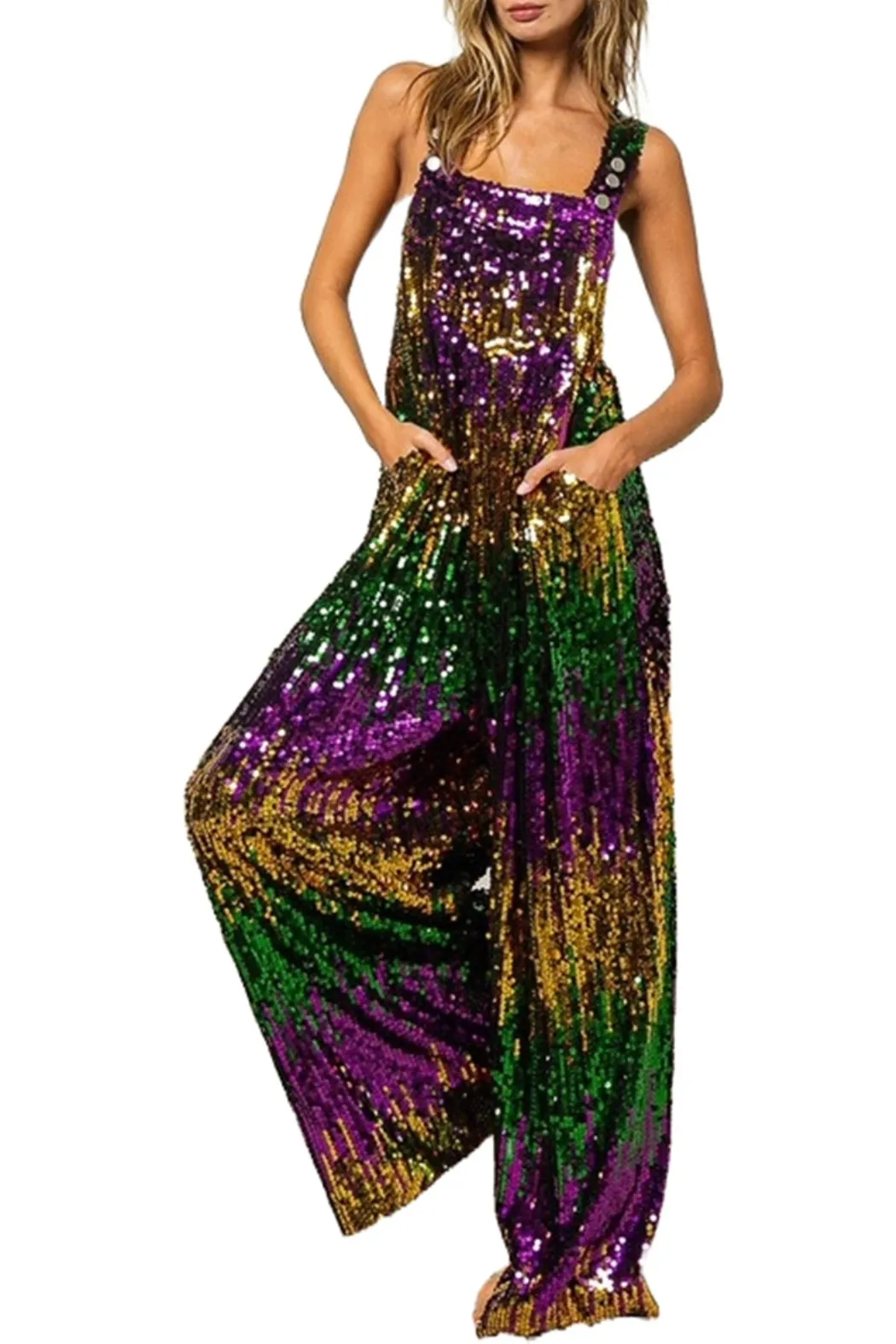 Sequin Mardi Gras Overalls