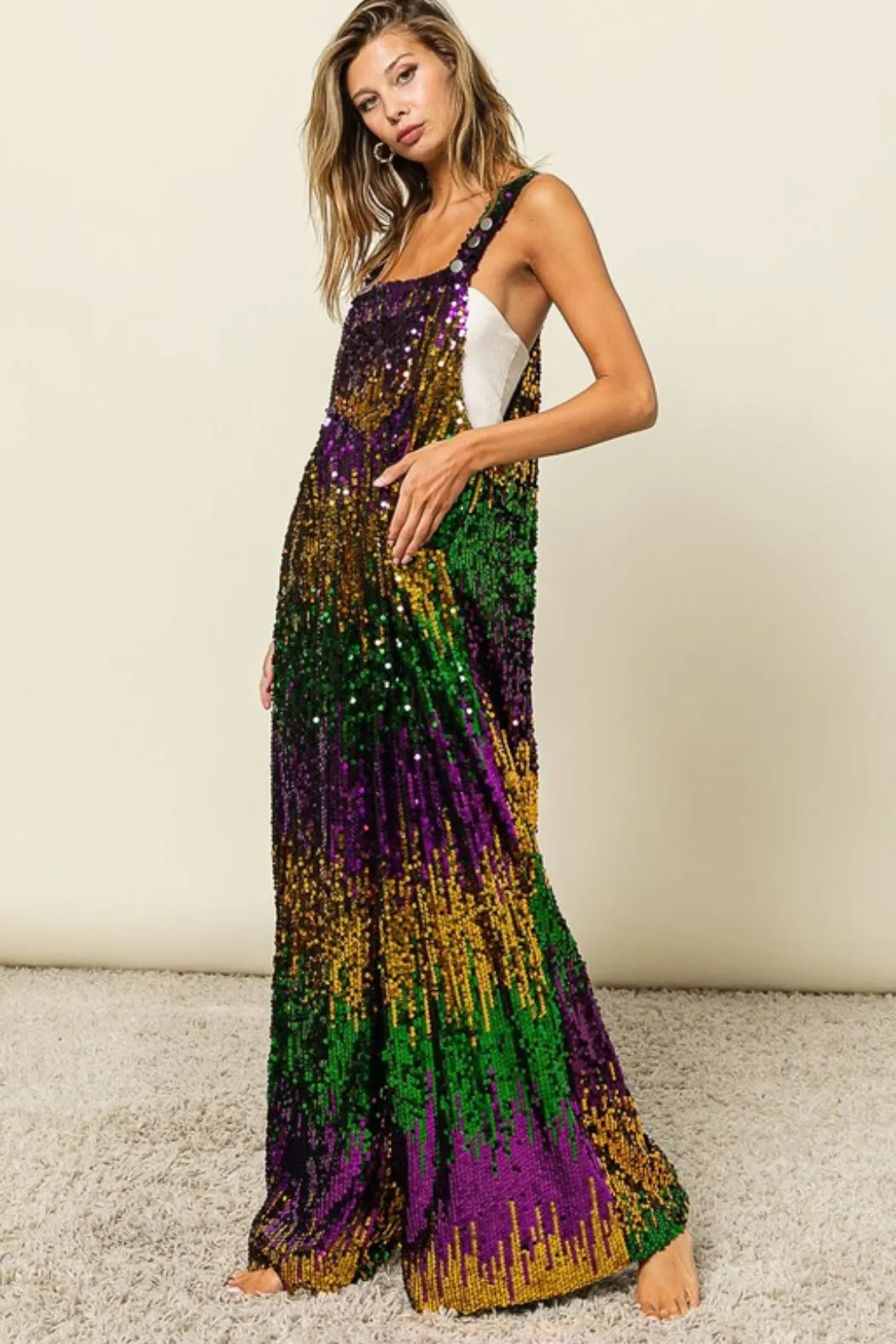 Sequin Mardi Gras Overalls