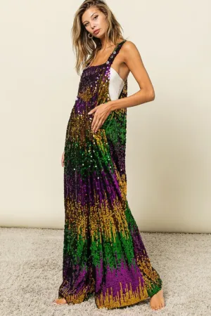 Sequin Mardi Gras Overalls