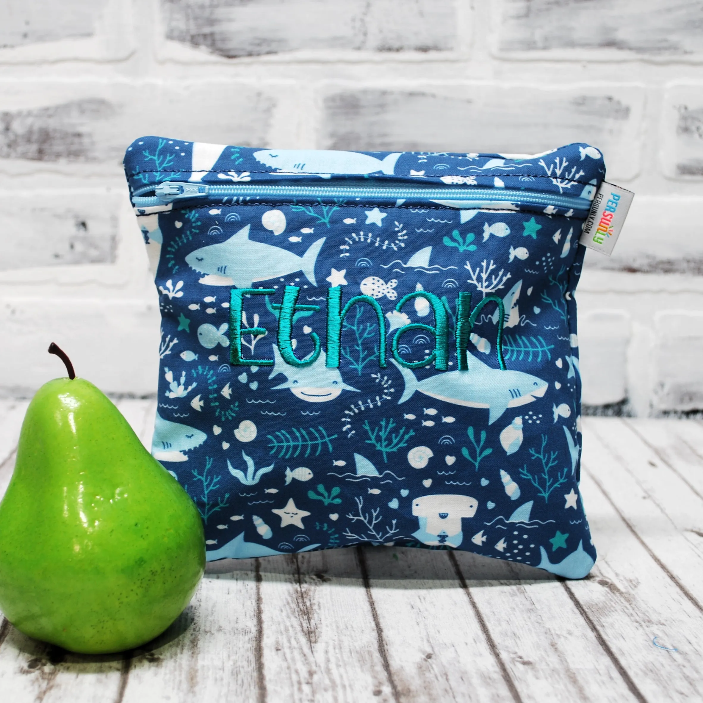 Sharks and Seawed Personalized Reusable Food Bag