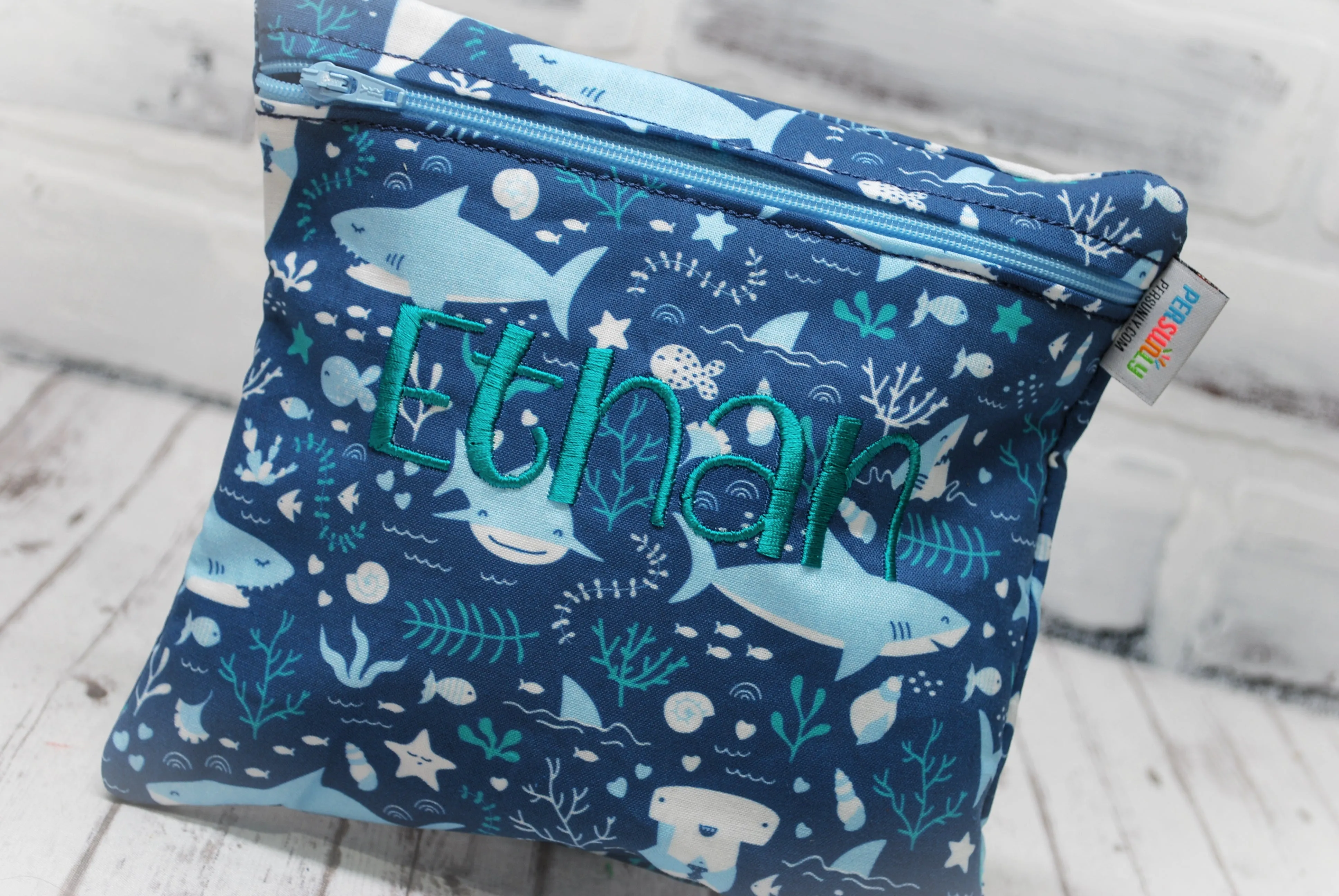 Sharks and Seawed Personalized Reusable Food Bag