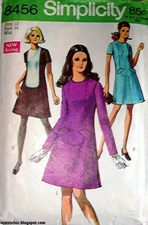Simplicity 8456 Womens Colour Block Dress 1970s Vintage Sewing Pattern Size 12 Bust 34 inches UNCUT Factory Folded NO ENVELOPE
