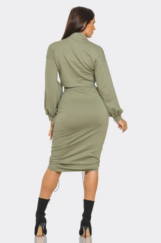 So Bomb Drawstring Cargo Pocket Skirt Set - Olive