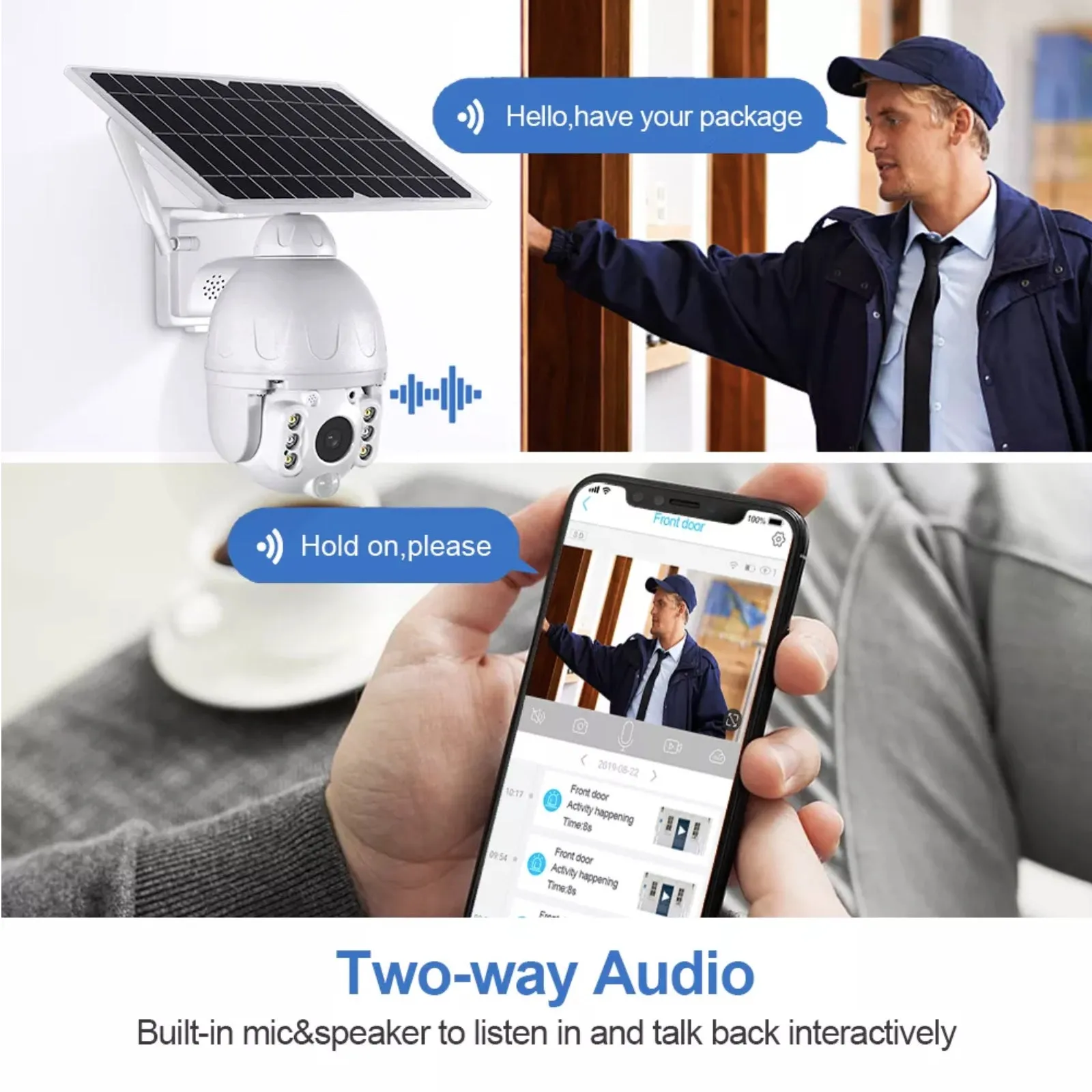 Solar Power 4G Sim Card Security Camera Pan / Tilt / Zoom 128GB Video Recorder 2 Way Audio