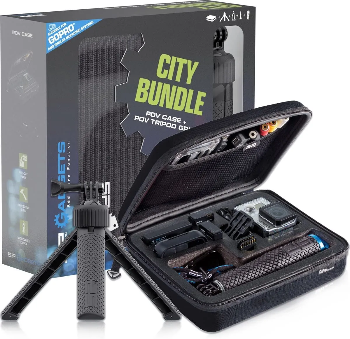 SP Gadgets GoPro Action Cam Tripod City Bundle - POV Case   POV Tripod Grip