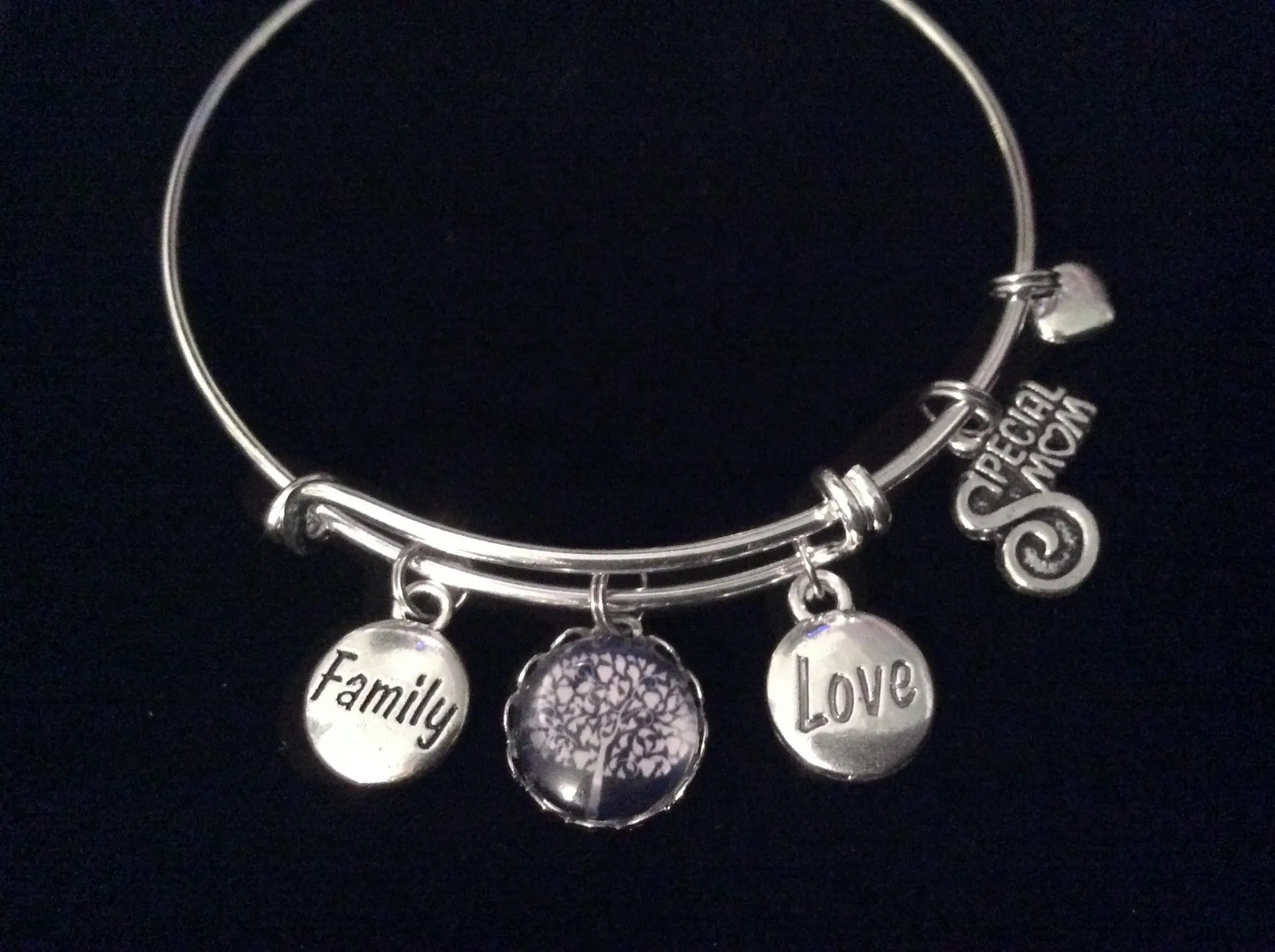 Special Mom Family Love Purple Tree of Life Expandable Charm Bracelet Adjustable Silver Bangle Gift