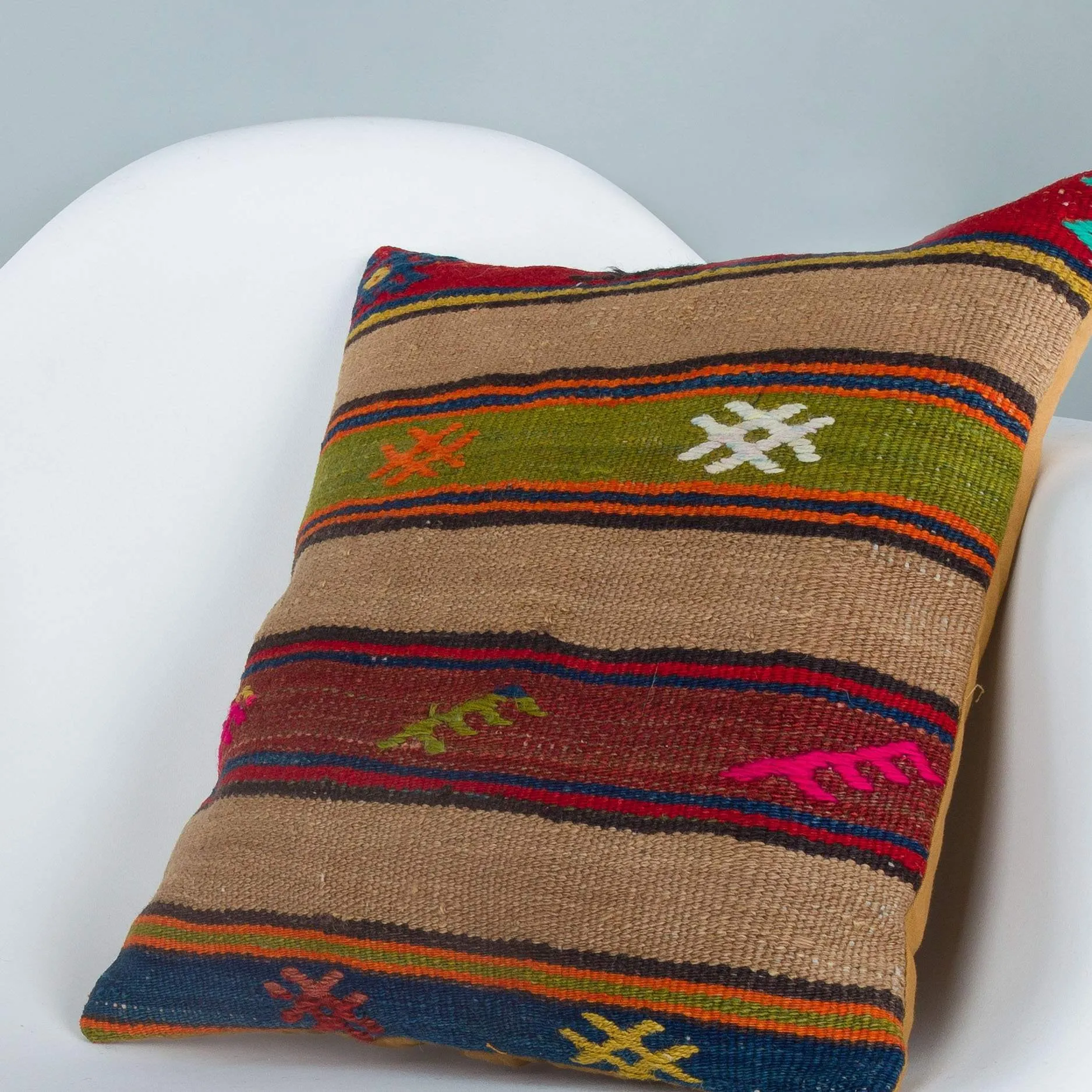 Striped Multiple Color Kilim Pillow Cover 16x16 7091