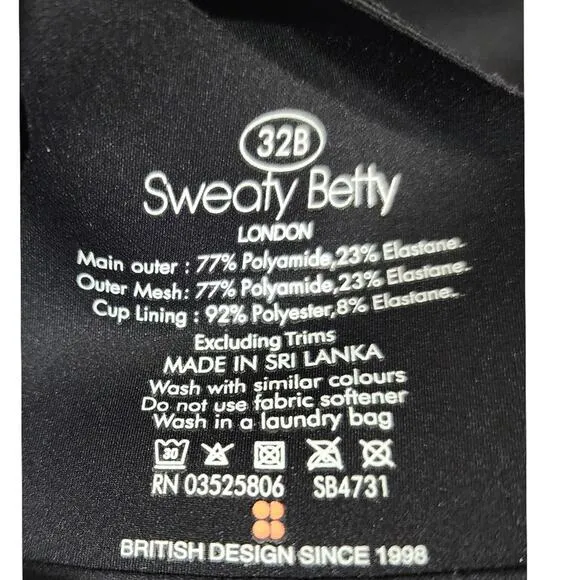 Sweaty Betty All Train Spirts Bra Black 32B