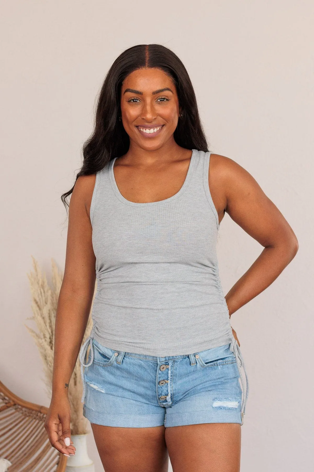 Tired Of Fitting In Drawstring Tank- Gray