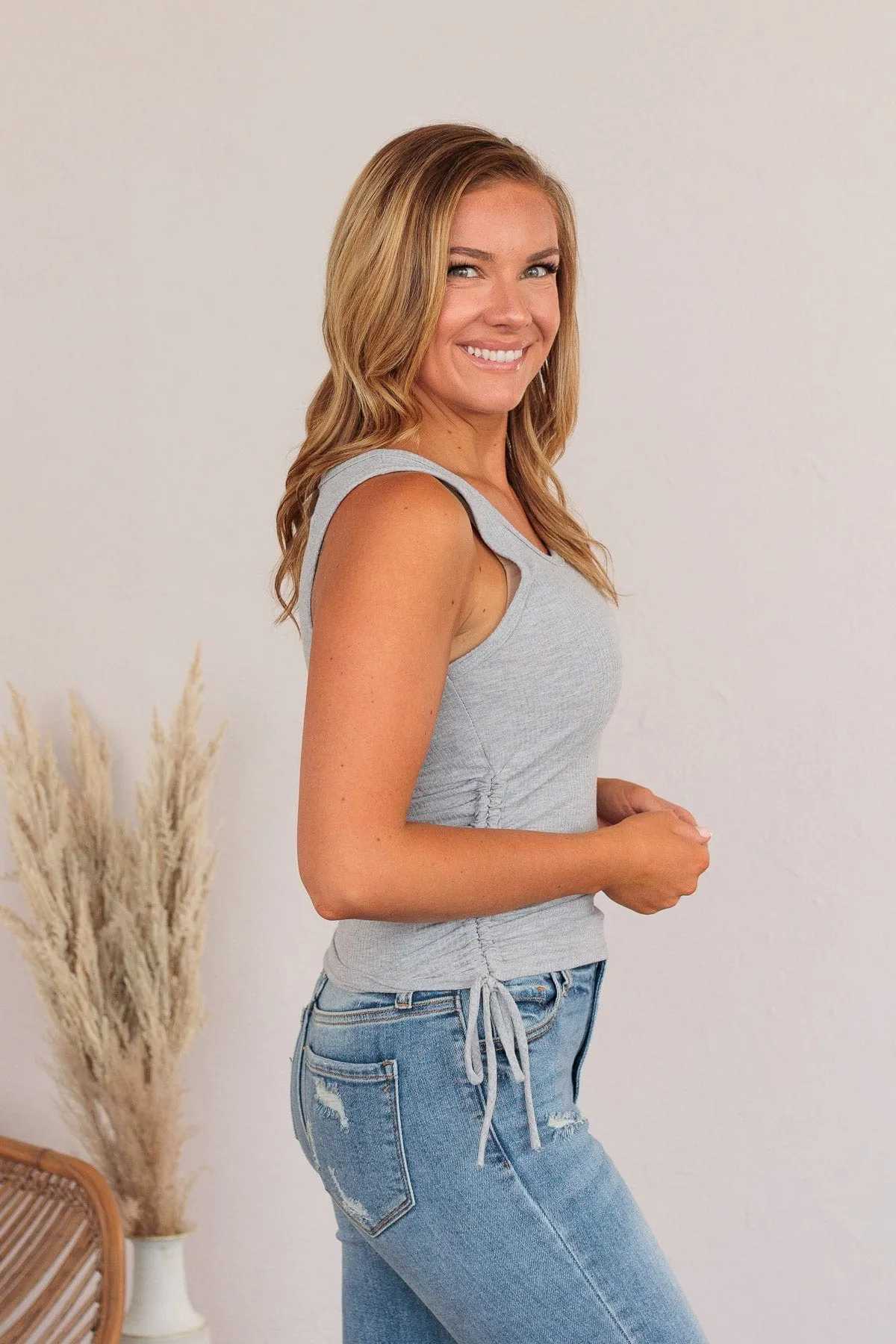 Tired Of Fitting In Drawstring Tank- Gray