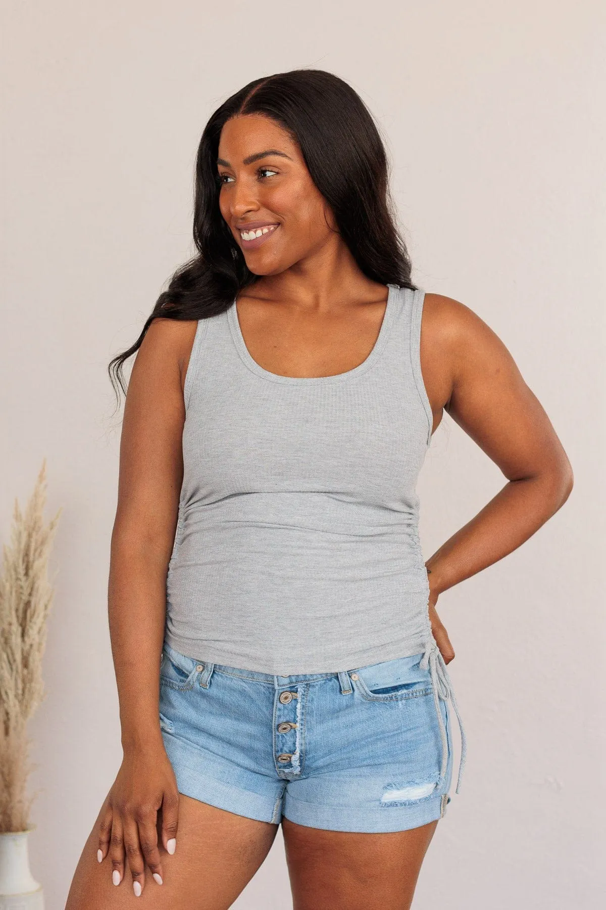 Tired Of Fitting In Drawstring Tank- Gray