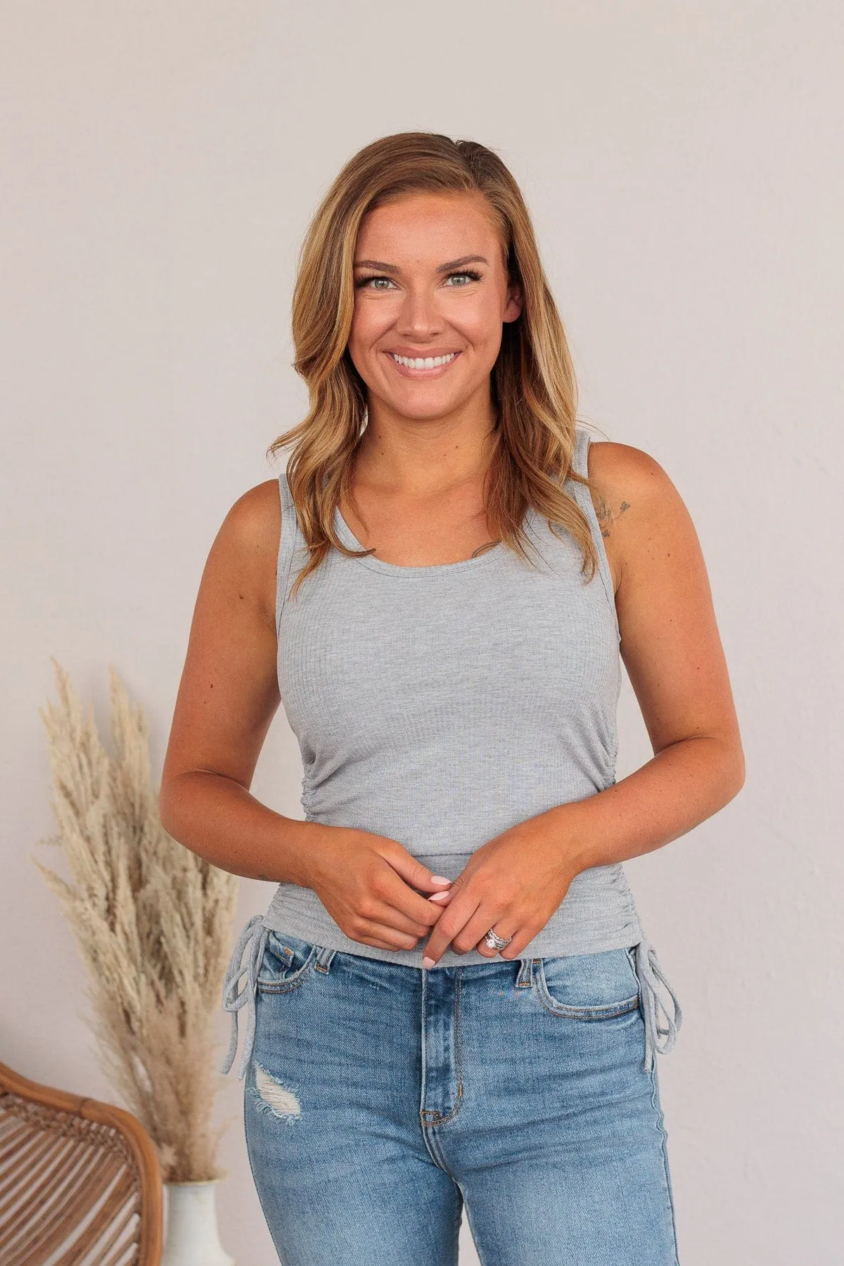 Tired Of Fitting In Drawstring Tank- Gray