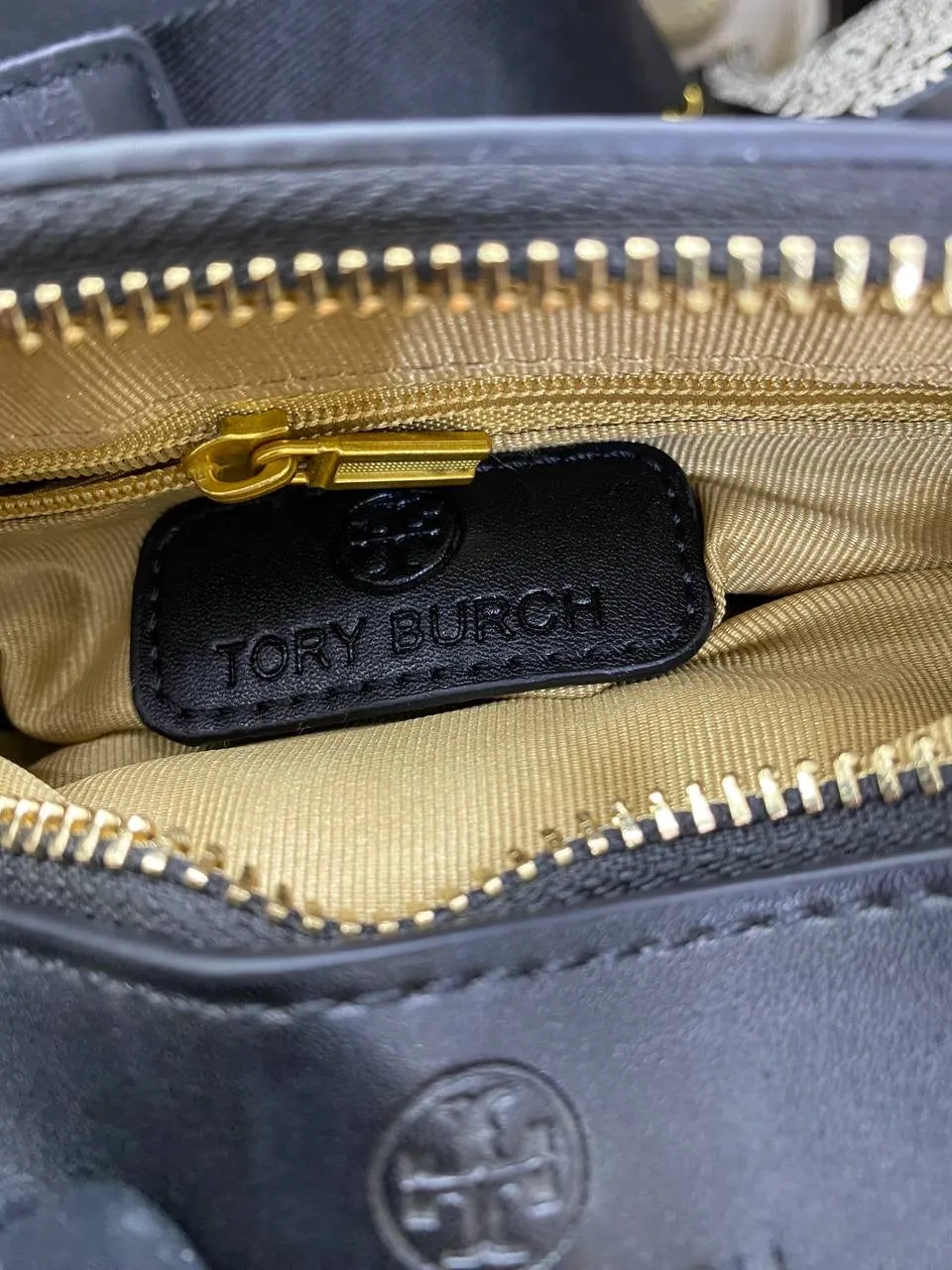 Tory Burch Jacquard Camera Bag with Signature Pattern and Gold Accents