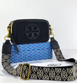 Tory Burch Jacquard Camera Bag with Signature Pattern and Gold Accents
