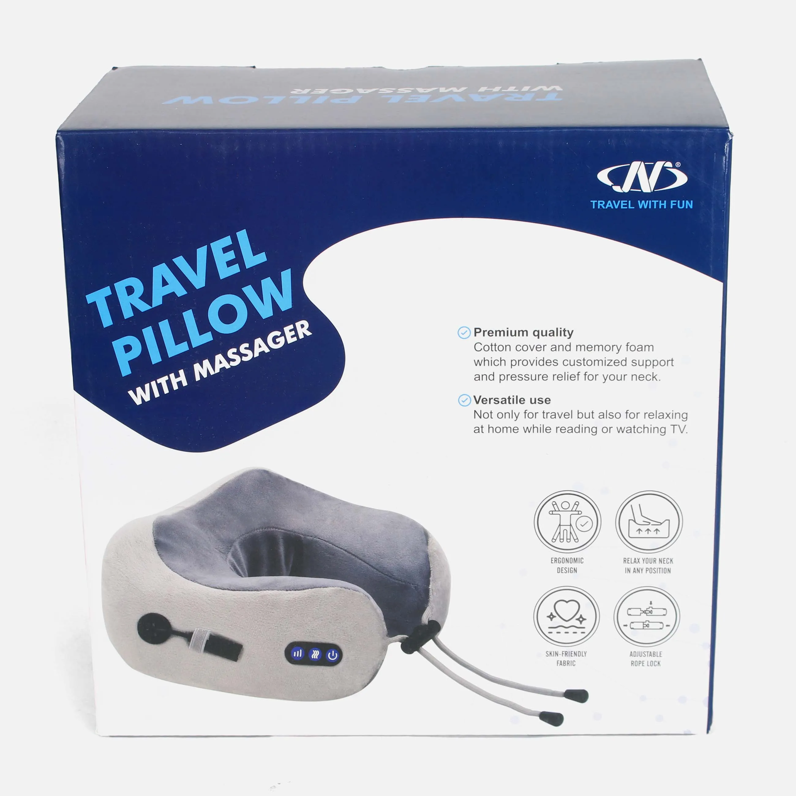 TRAVEL PILLOW FABRIC MEMORY FOAM   MASSAGER AND BATTERY