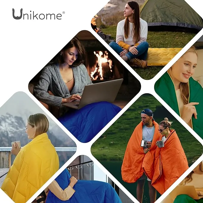 UNIKOME Outdoor Packable Camping Blanket, Lightweight Travel Blanket Waterproof Warm Camping Blanket for Hiking, Camping, Puffy Down Alternative Camping Blanket with Corner Loops, 75"×52", Blue