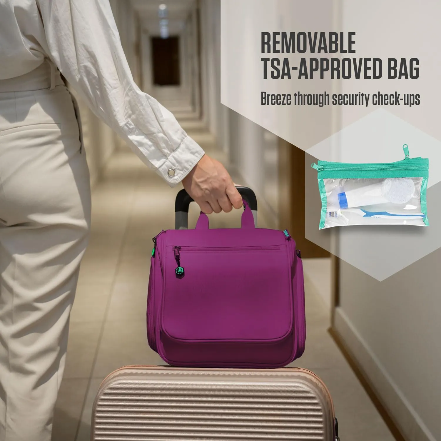 VENTURE 4TH Hanging Travel Toiletry Bag for Women & Men - Travel Organizer with Expandable Compartments & Removable Clear Pouch for Toiletries (Purple/Mint)