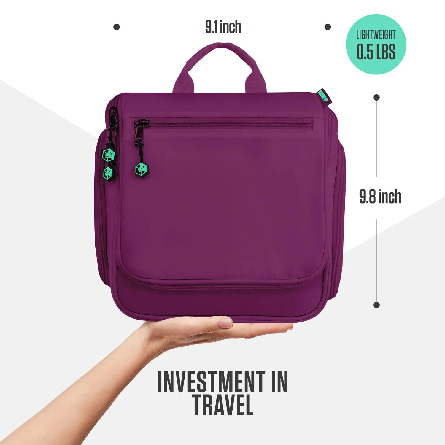 VENTURE 4TH Hanging Travel Toiletry Bag for Women & Men - Travel Organizer with Expandable Compartments & Removable Clear Pouch for Toiletries (Purple/Mint)