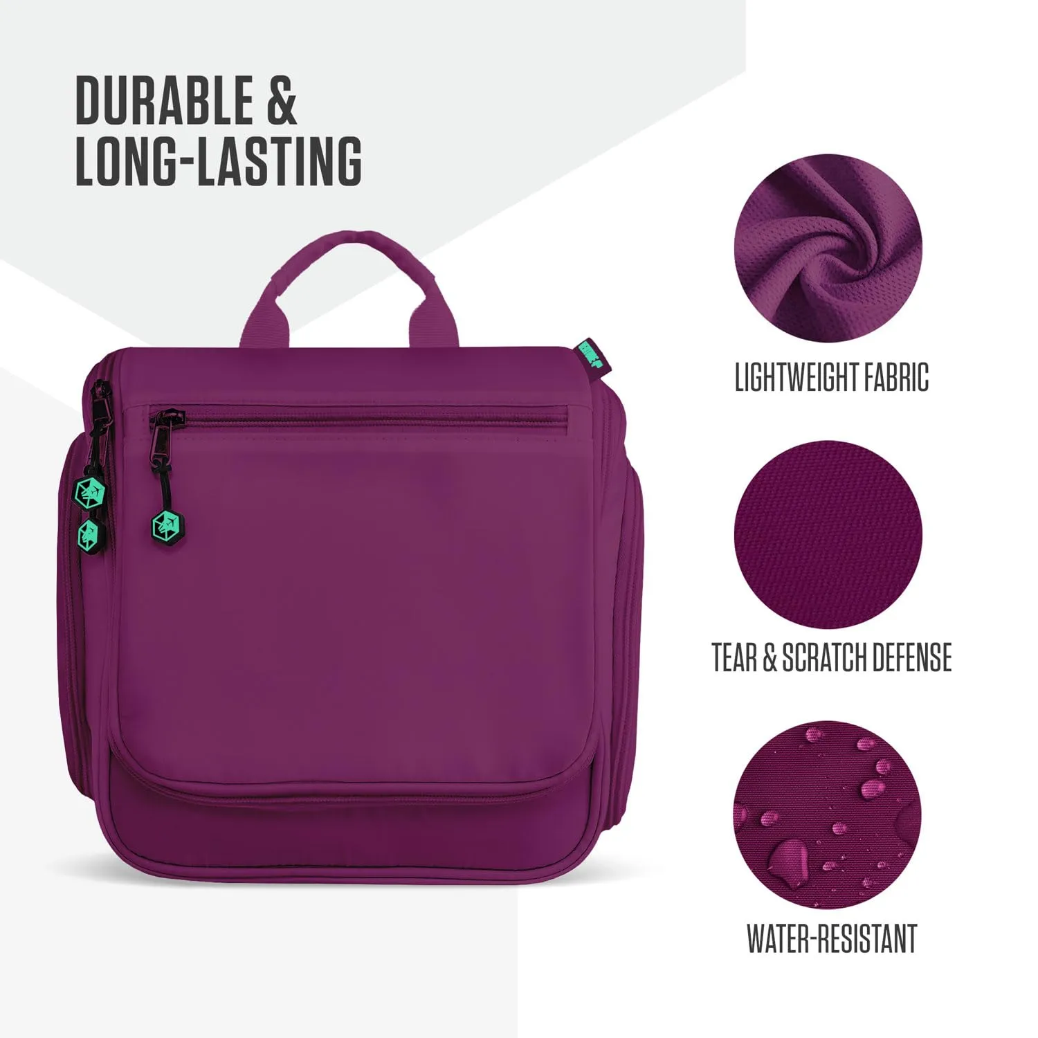 VENTURE 4TH Hanging Travel Toiletry Bag for Women & Men - Travel Organizer with Expandable Compartments & Removable Clear Pouch for Toiletries (Purple/Mint)