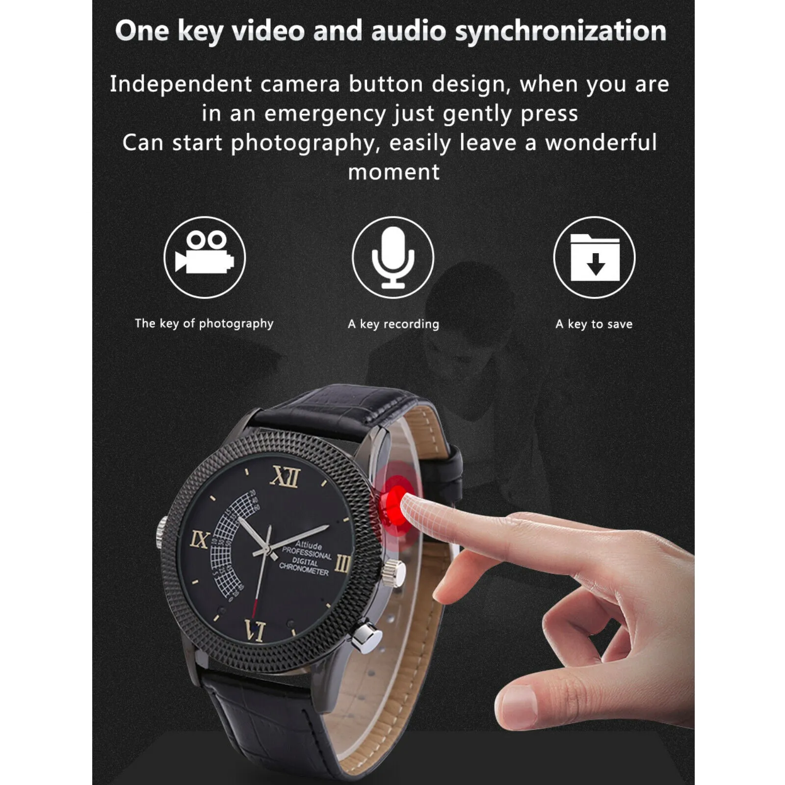 Video Watch Camera Recorder 1080p FHD Audio 12MP Photo Night Vision 32GB Memory