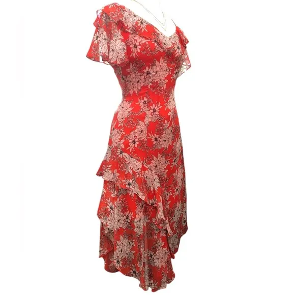 Vince Camuto Floral Asymmetrical Chiffon Dress | Size 10