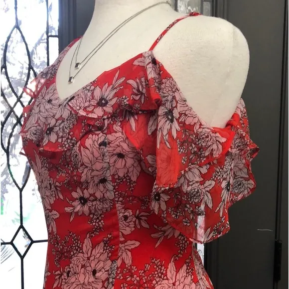 Vince Camuto Floral Asymmetrical Chiffon Dress | Size 10