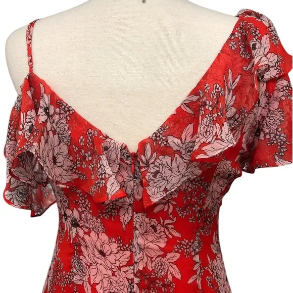 Vince Camuto Floral Asymmetrical Chiffon Dress | Size 10