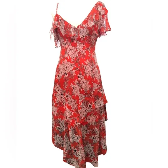 Vince Camuto Floral Asymmetrical Chiffon Dress | Size 10