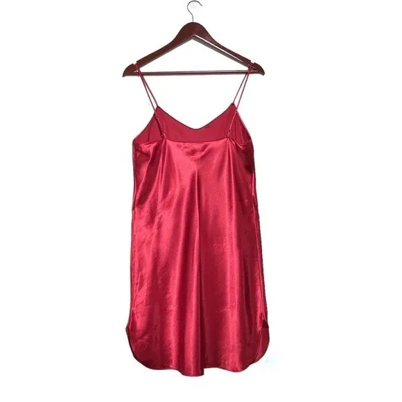 Vintage 90's Y2K Vanity Fair Red Satin Sleeveless V-Neck Mini Chemise Slip Dress
