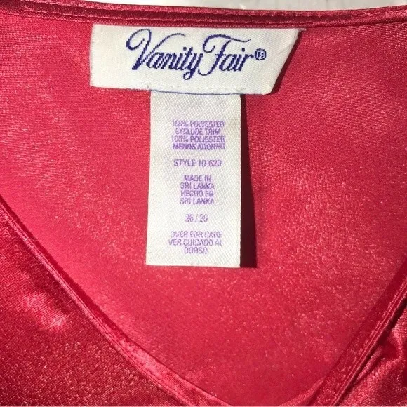 Vintage 90's Y2K Vanity Fair Red Satin Sleeveless V-Neck Mini Chemise Slip Dress