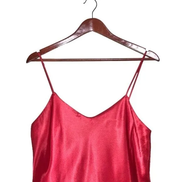 Vintage 90's Y2K Vanity Fair Red Satin Sleeveless V-Neck Mini Chemise Slip Dress