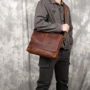 Vintage Leather Messenger Bag 13-inches Laptop Carrying Bag, Black/Brown
