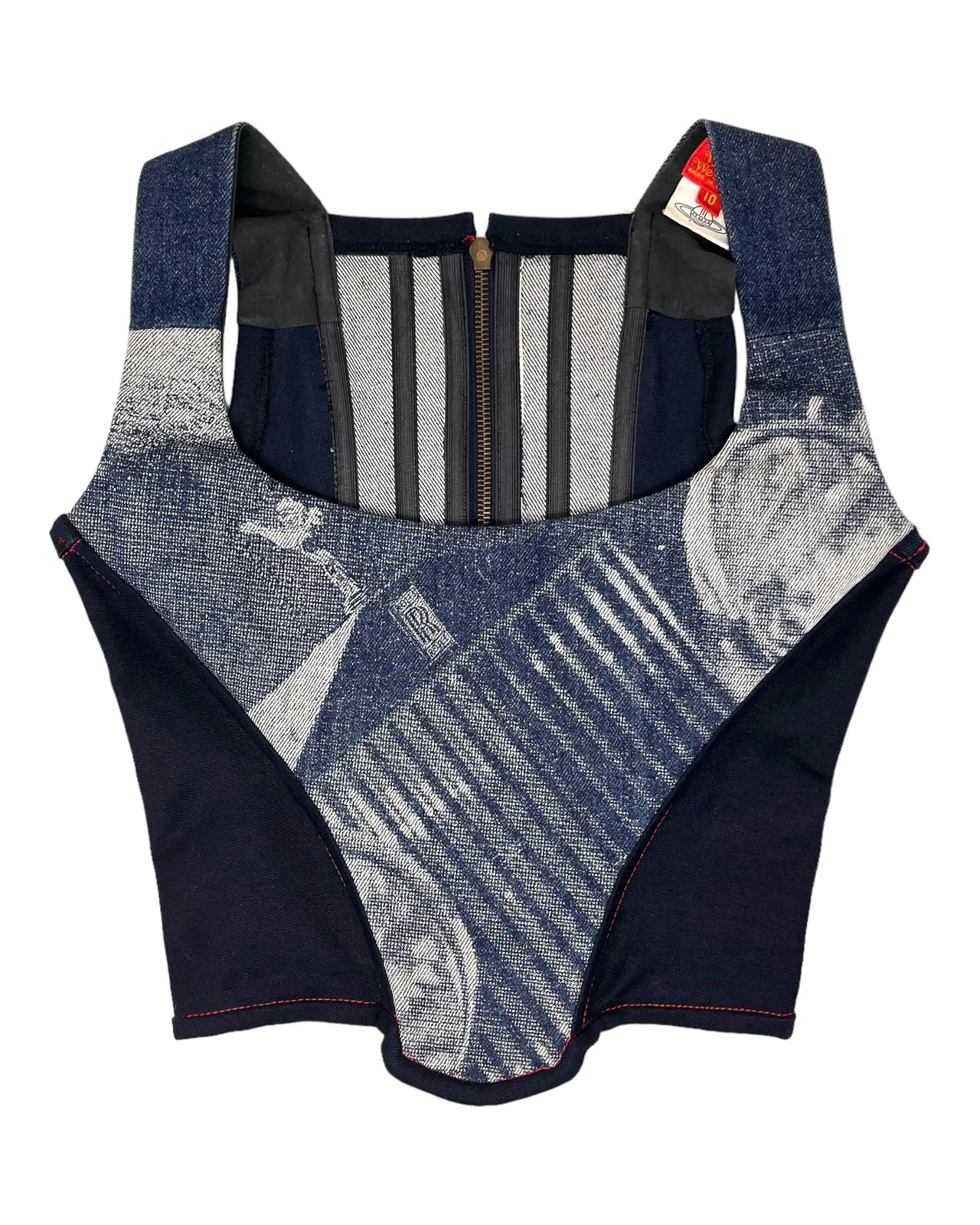Vivienne Westwood Denim Rolls Royce Print Corset,  ‘Always On Camera’, FW92, Size US 2 / IT 38