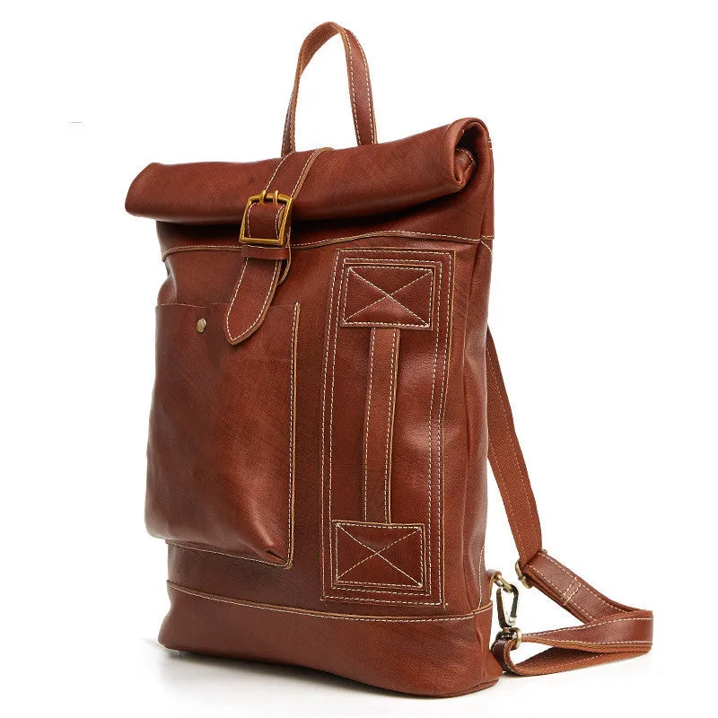 Voyager Roll Top Leather Backpack