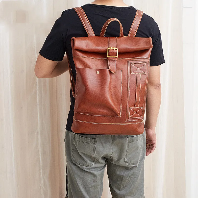 Voyager Roll Top Leather Backpack