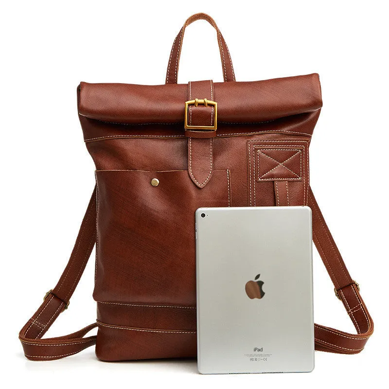 Voyager Roll Top Leather Backpack