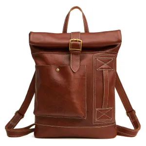 Voyager Roll Top Leather Backpack