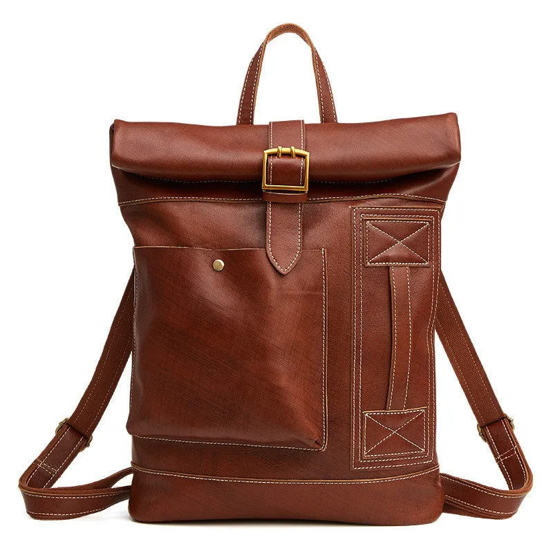 Voyager Roll Top Leather Backpack