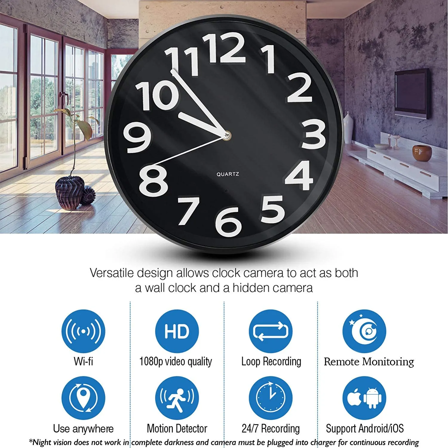 Wall Clock Hidden Camera with WiFi