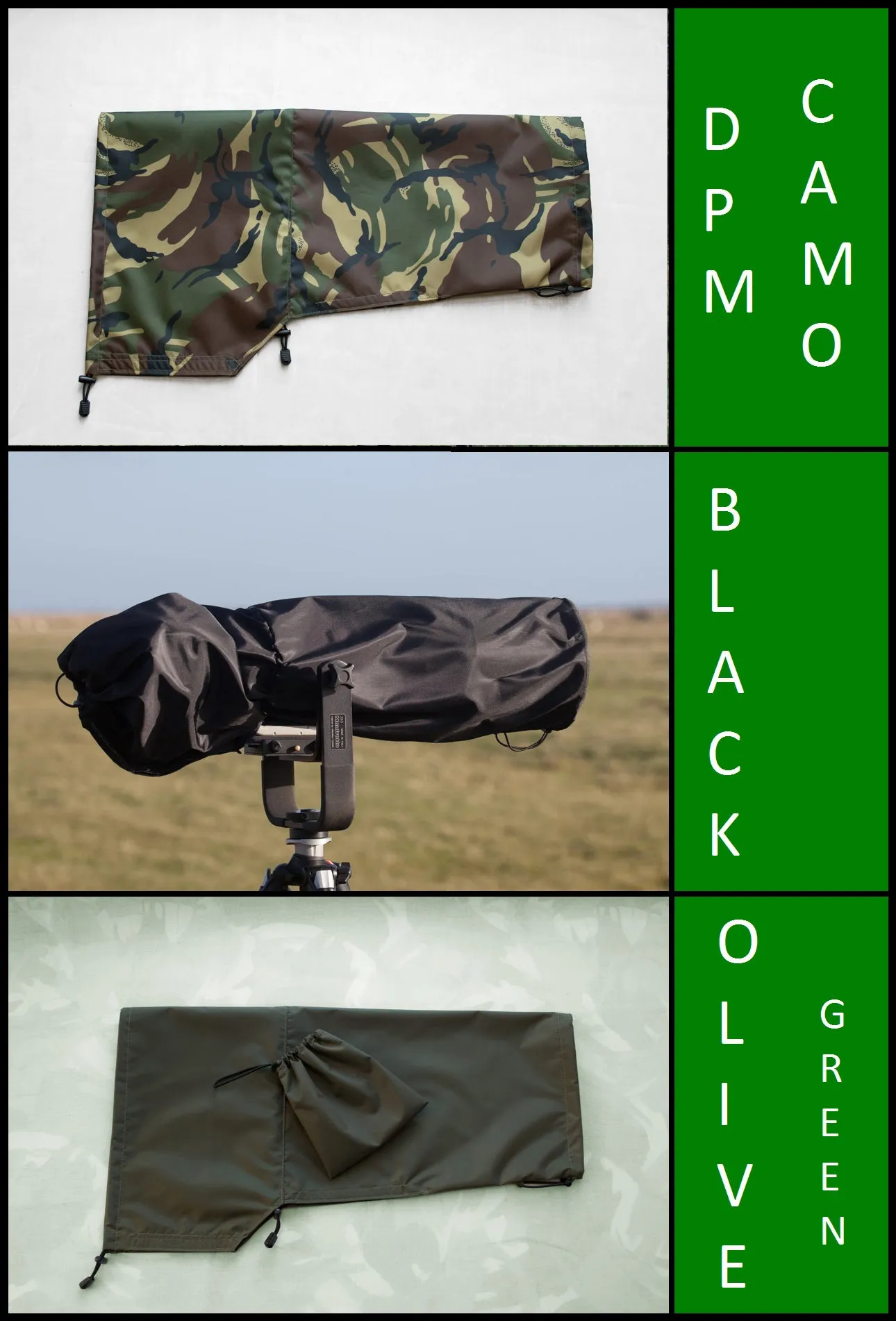 Waterproof Lens Cover For Sigma 50-500 F4.5-6.3  DG OS HSM in DPM Camo, Olive green, Black colours