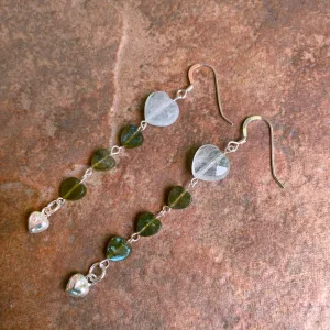 Women's Aquamarine and Labradorite heart earrings with sterling silver hearts