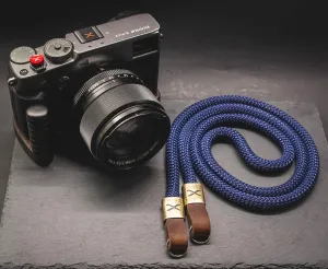 X  Dark Blue -Dark Brown Leather Camera Strap