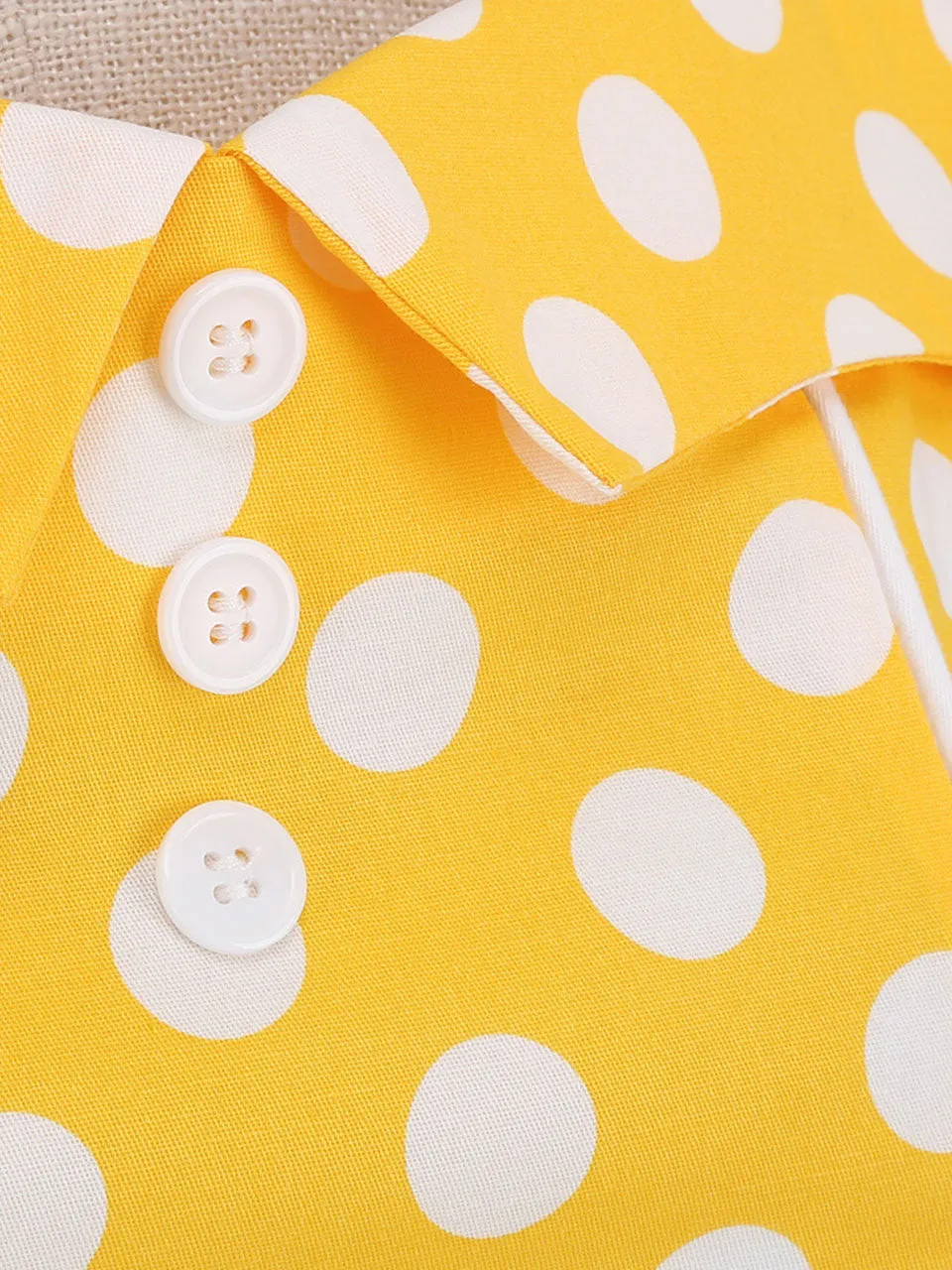 Yellow Polka Dots Vintage Halter Strap Backless 1950S Vintage Dress With Pockets