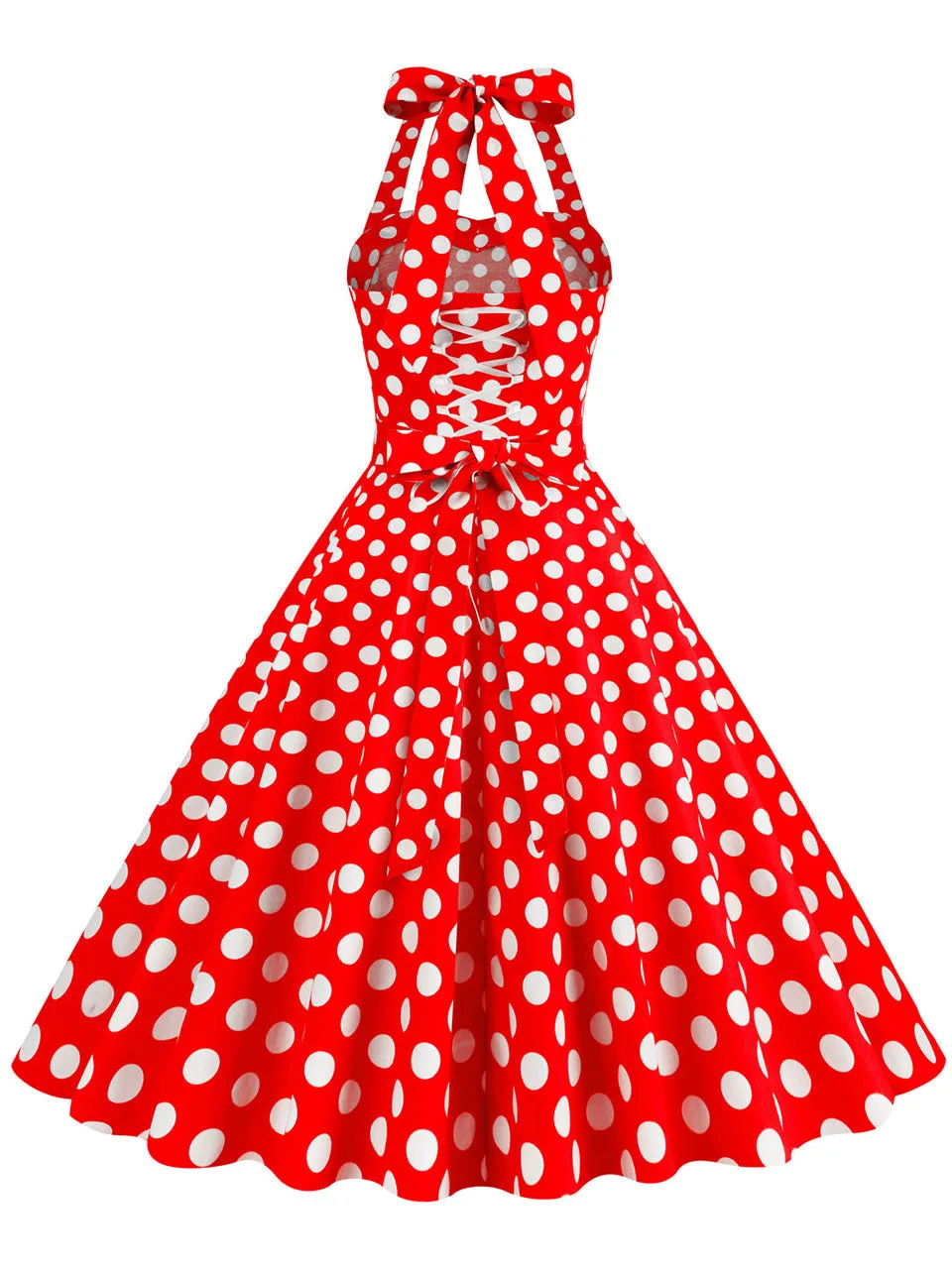 Yellow Polka Dots Vintage Halter Strap Backless 1950S Vintage Dress With Pockets