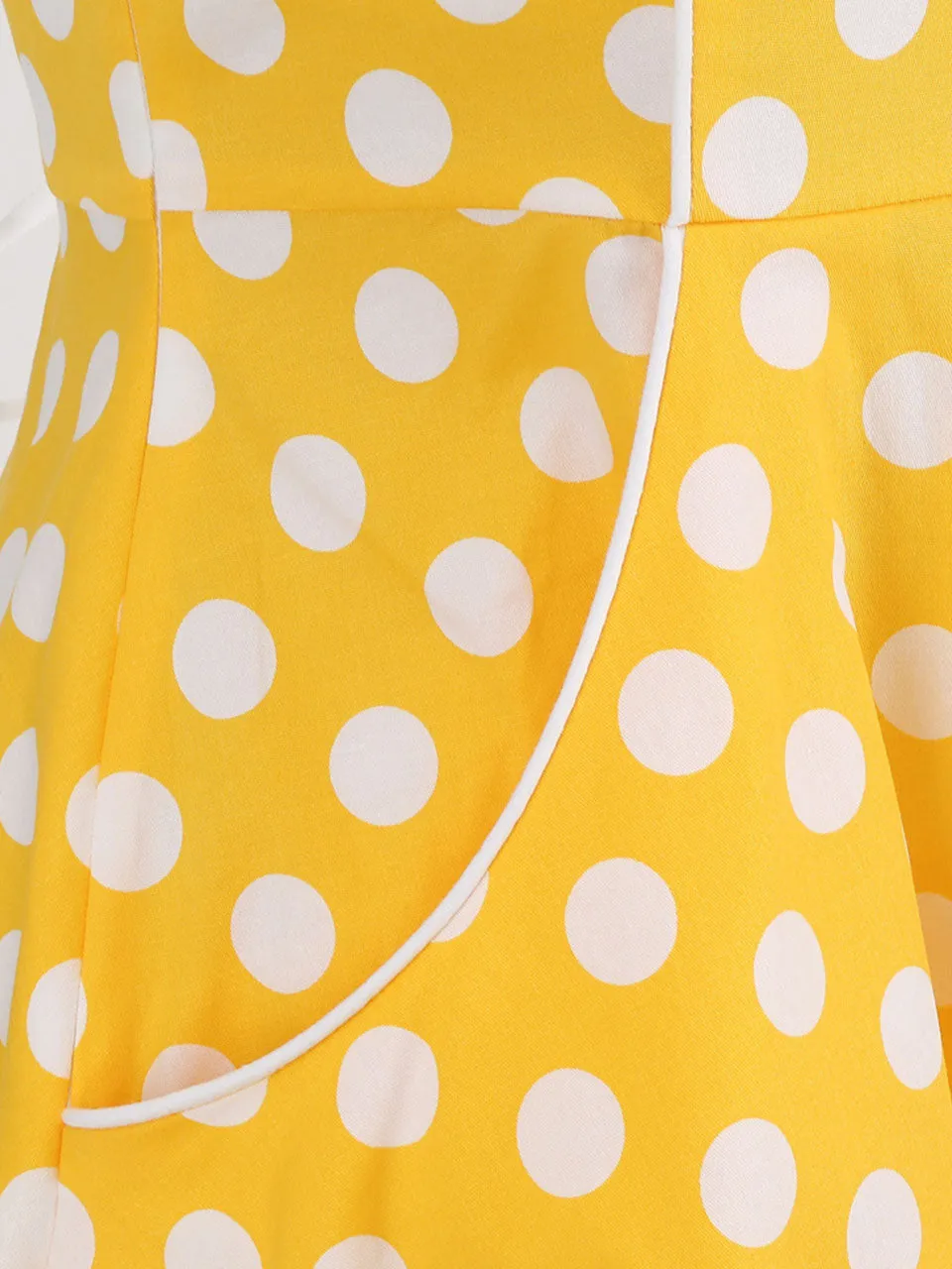 Yellow Polka Dots Vintage Halter Strap Backless 1950S Vintage Dress With Pockets