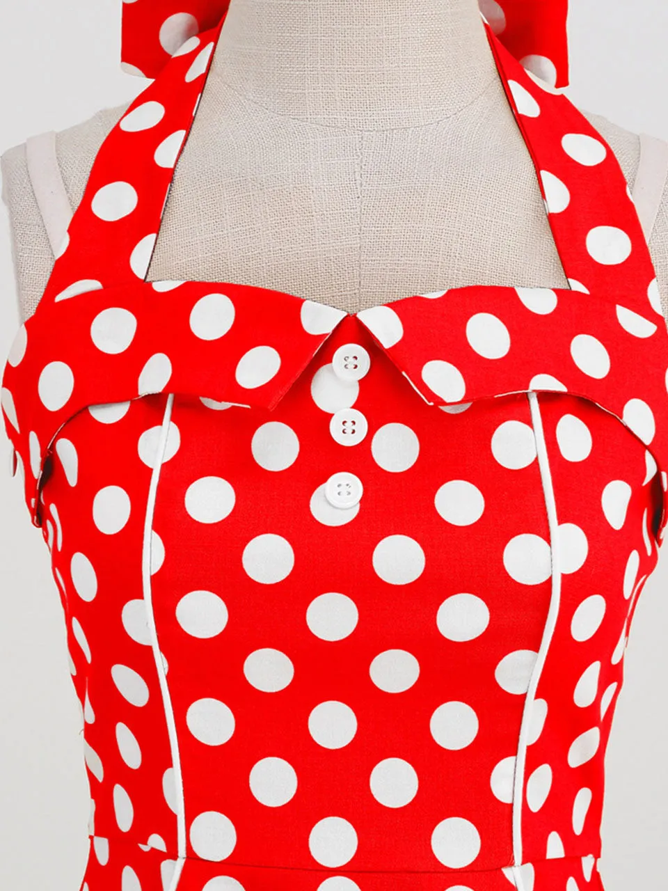 Yellow Polka Dots Vintage Halter Strap Backless 1950S Vintage Dress With Pockets