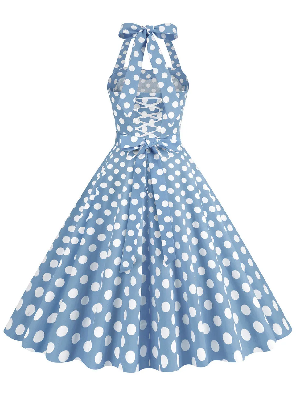 Yellow Polka Dots Vintage Halter Strap Backless 1950S Vintage Dress With Pockets