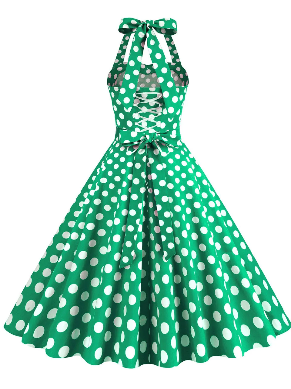 Yellow Polka Dots Vintage Halter Strap Backless 1950S Vintage Dress With Pockets